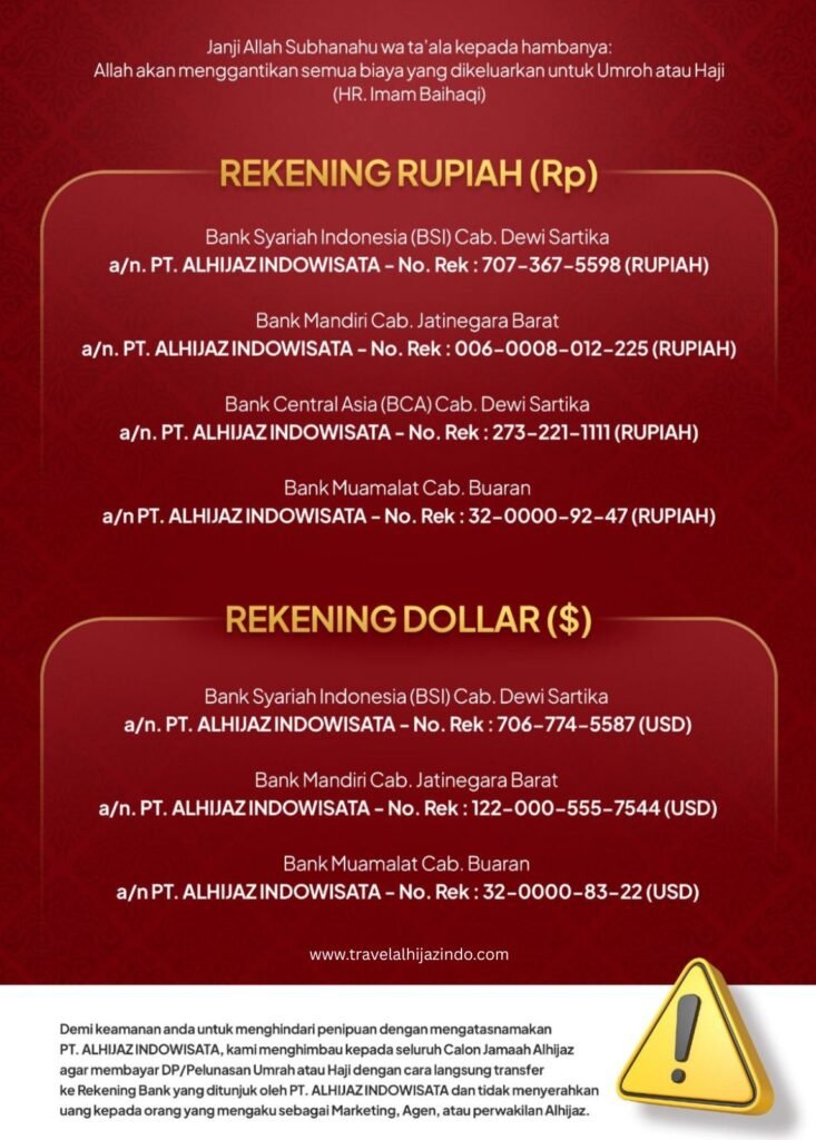 No Rekening PT Alhijaz Indowisata