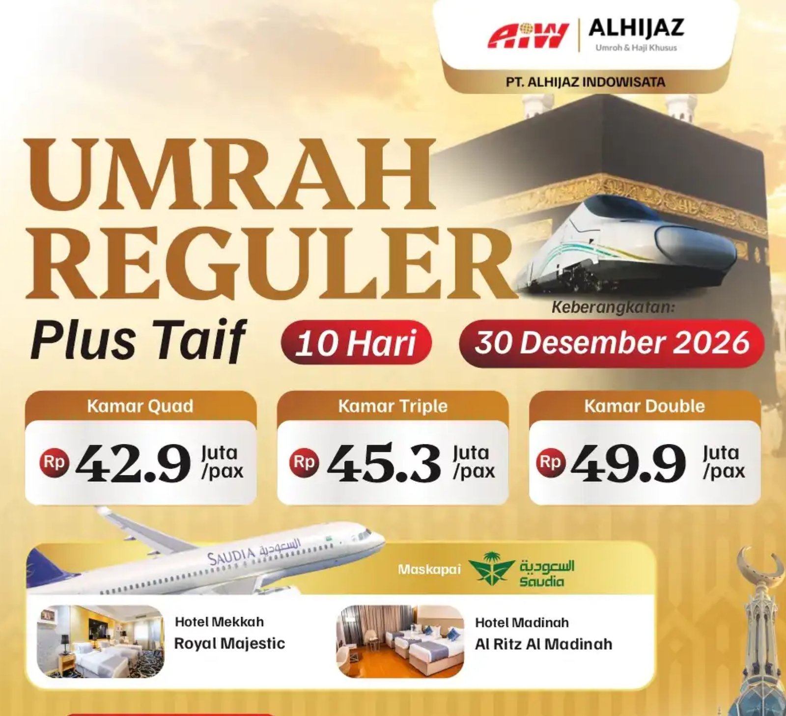 Paket umroh plus Taif akhir tahun 2026 Alhijaz Indowisata